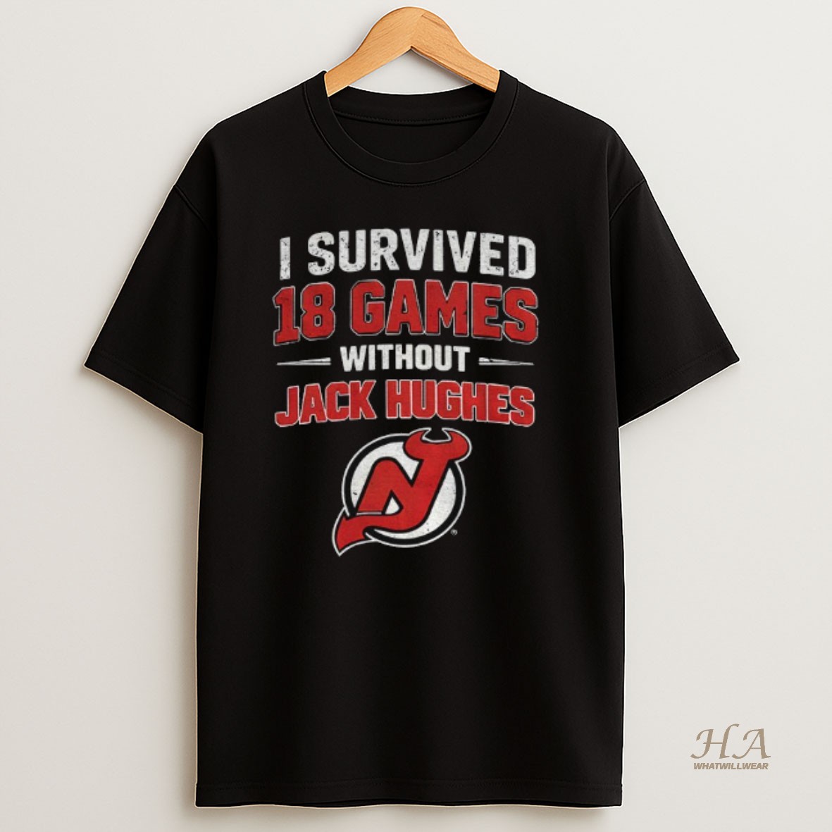 Official New Jersey Devils Hockey I Survived 18 Games Without Jack Hughes Logo T Shirt