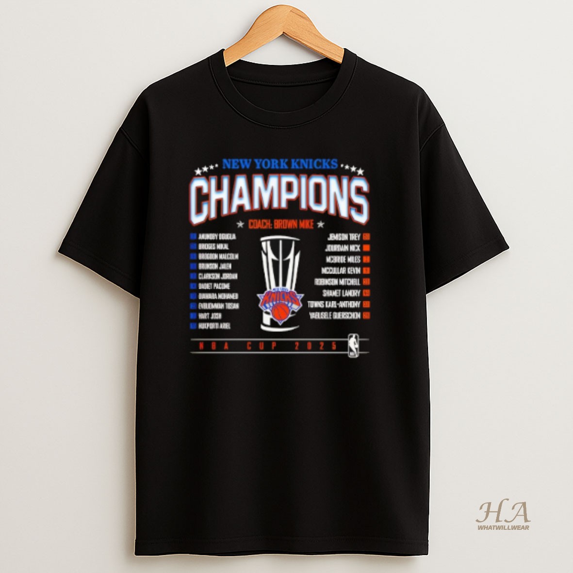 Official New York Knicks 2025 Nba Cup Champions Player Name T Shirt