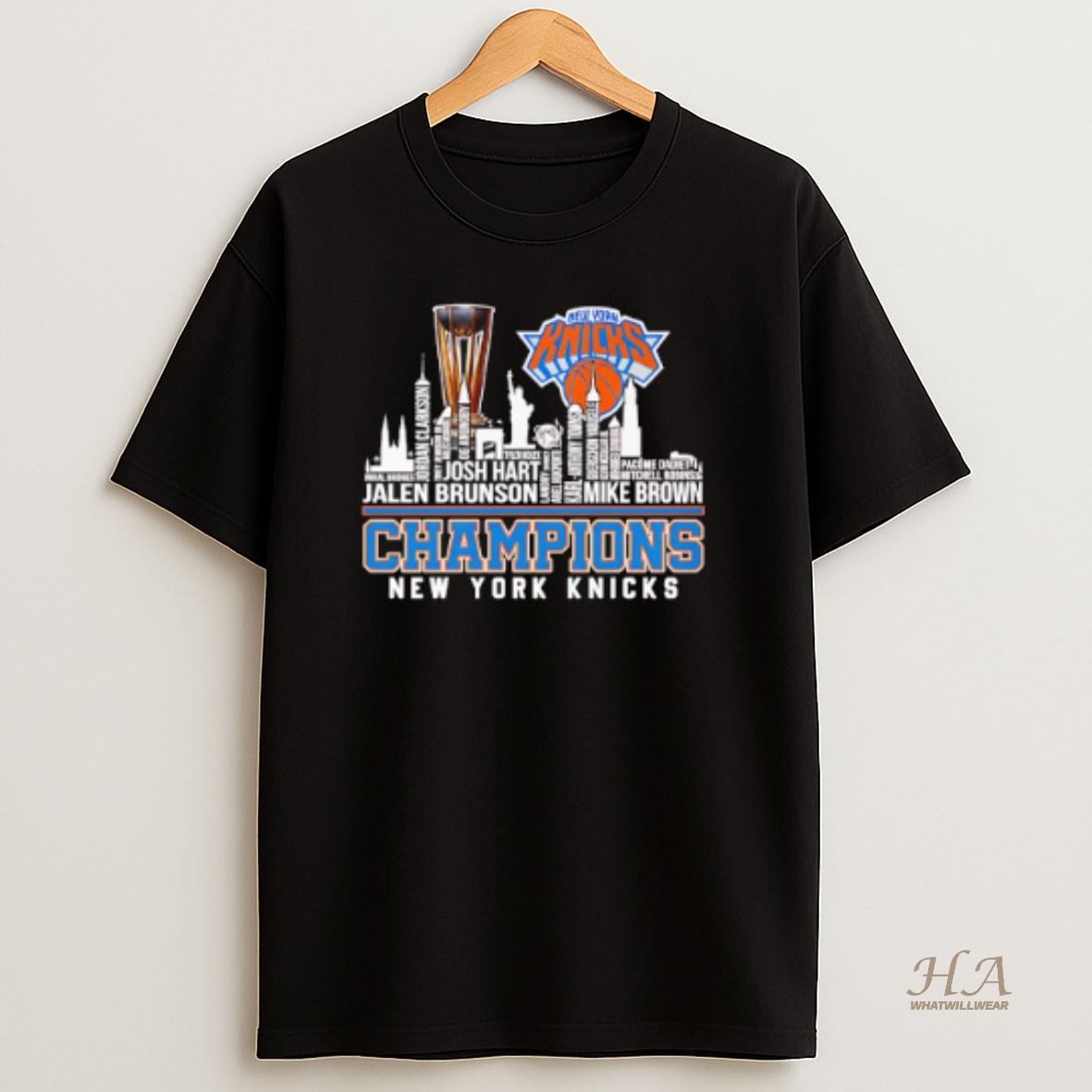 Official New York Knicks 2025 Nba Cup Champions Player Name Skyline T Shirt