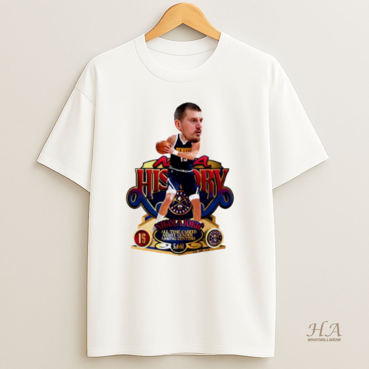 Official Nikola Jokic Denver Nuggets Nba History All Time Career Assist Leader Among Centers T Shirt