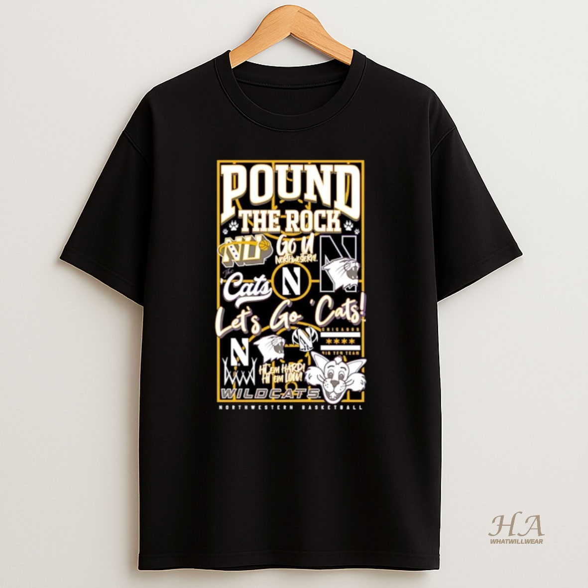 Official Northwestern Basketball Pound The Rock Lets Go Cats Christmas T Shirt