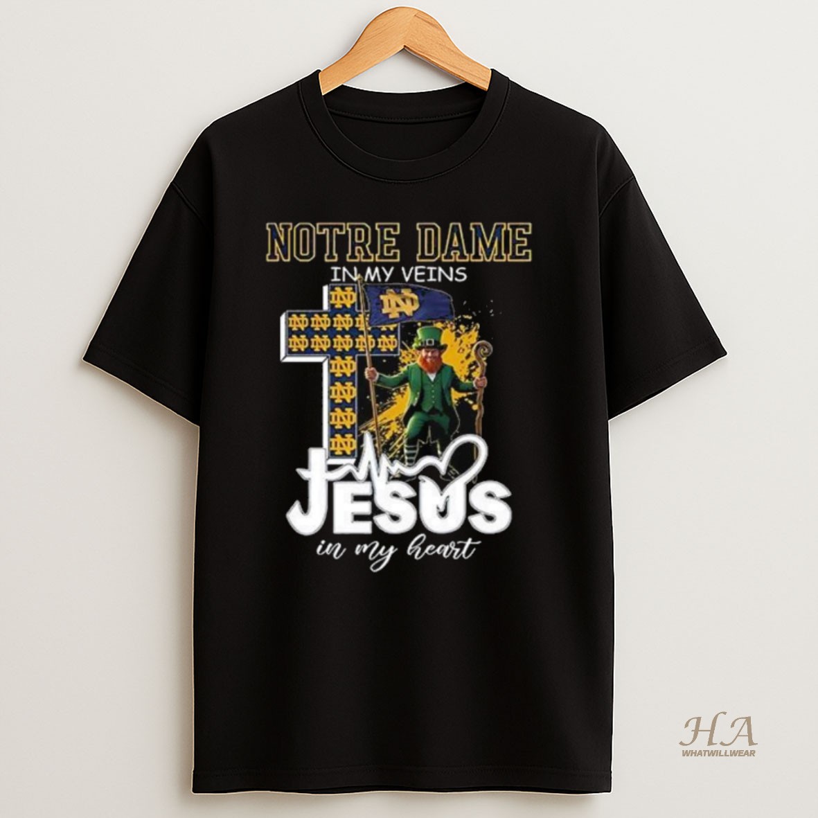 Official Notre Dame Fighting Irish Mascot In My Veins Jesus In My Heart Flag Long Sleve Shirt