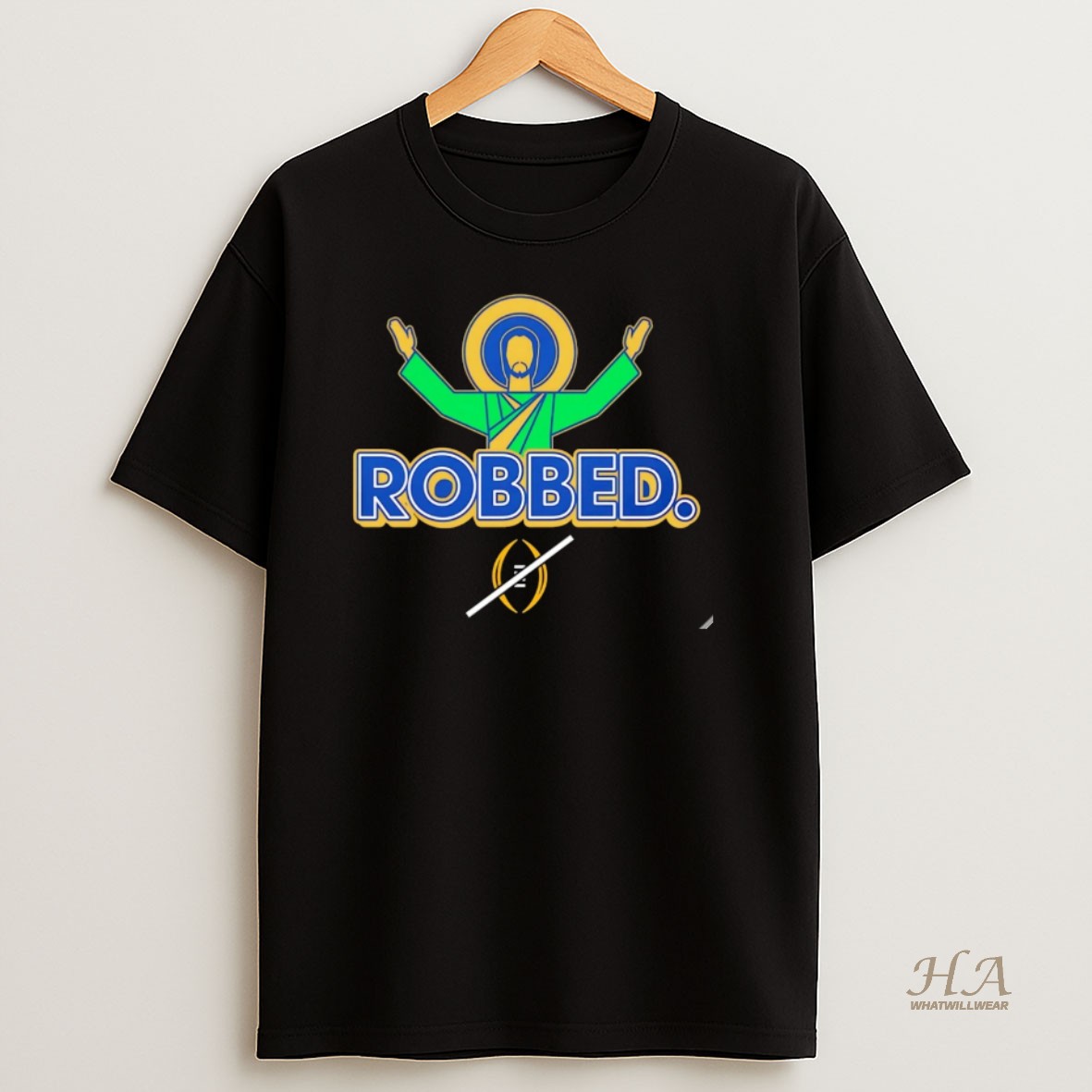 Official Notre Dame Fighting Irish Robbed No Cfp Jesus Christmas T Shirt