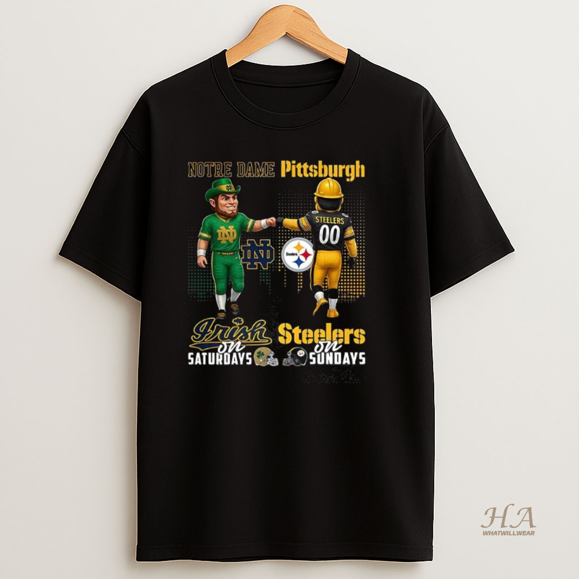 Official Notre Dame Fighting Irish On Saturdays Vs Pittsburgh Steelers On Sundays Mascot Shirt