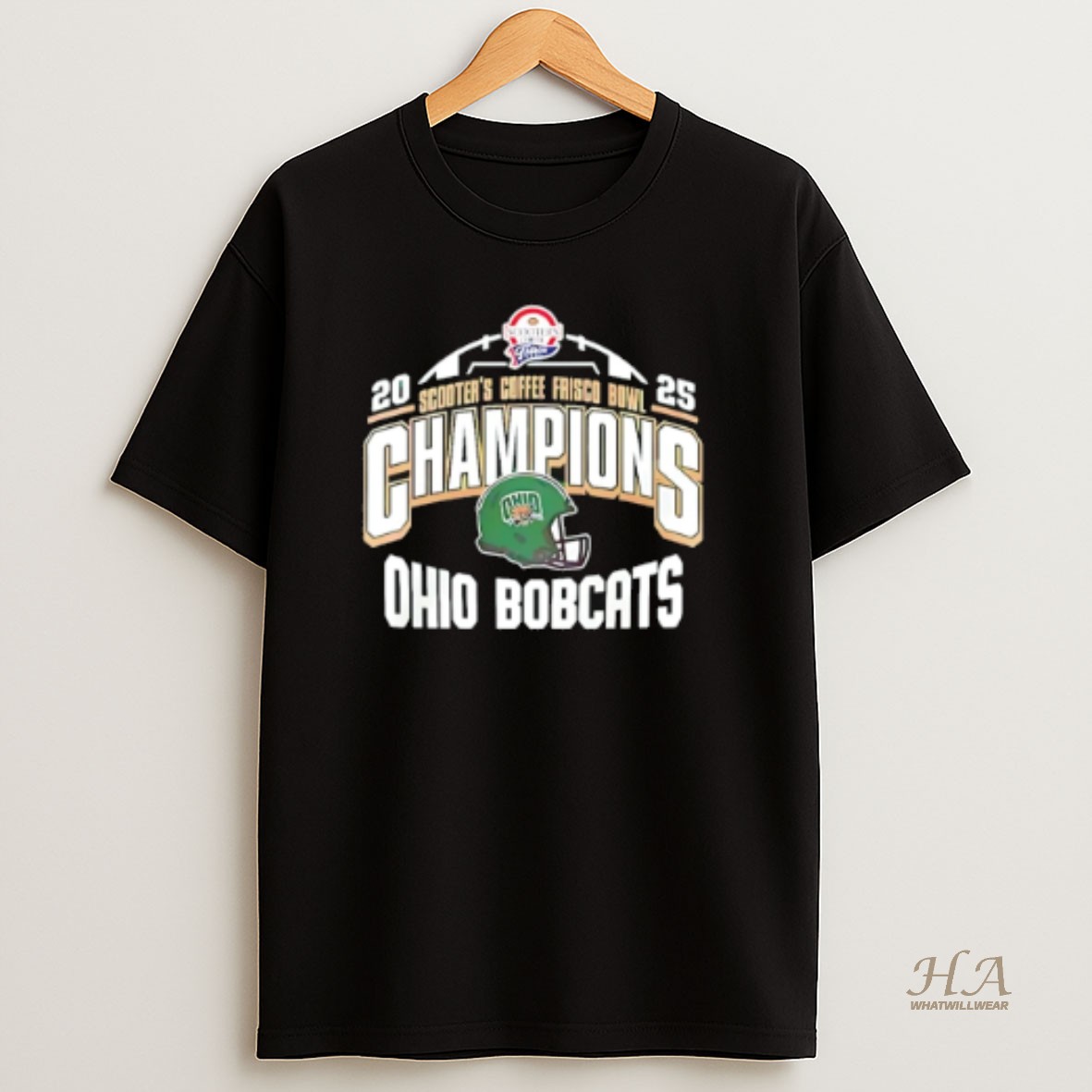 Official Ohio Bobcats Scooters Coffee Frisco Bowl Champion 2025 Helmet T Shirt