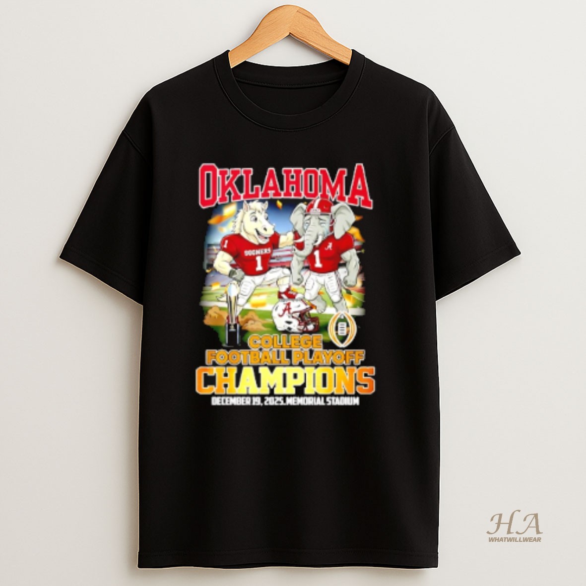 Official Oklahoma Sooners 2025 26 College Football Playoff Champions Beat Alabama Mascot T Shirt