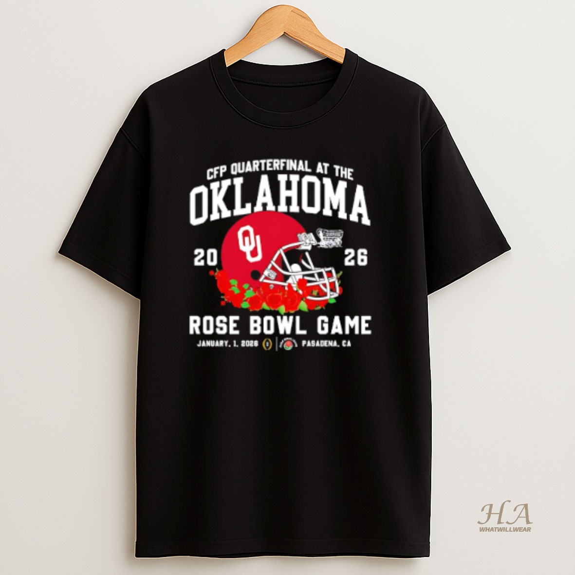 Official Oklahoma Sooners Cfp Quarterfinal At The 2026 Rose Bowl Game Helmet T Shirt