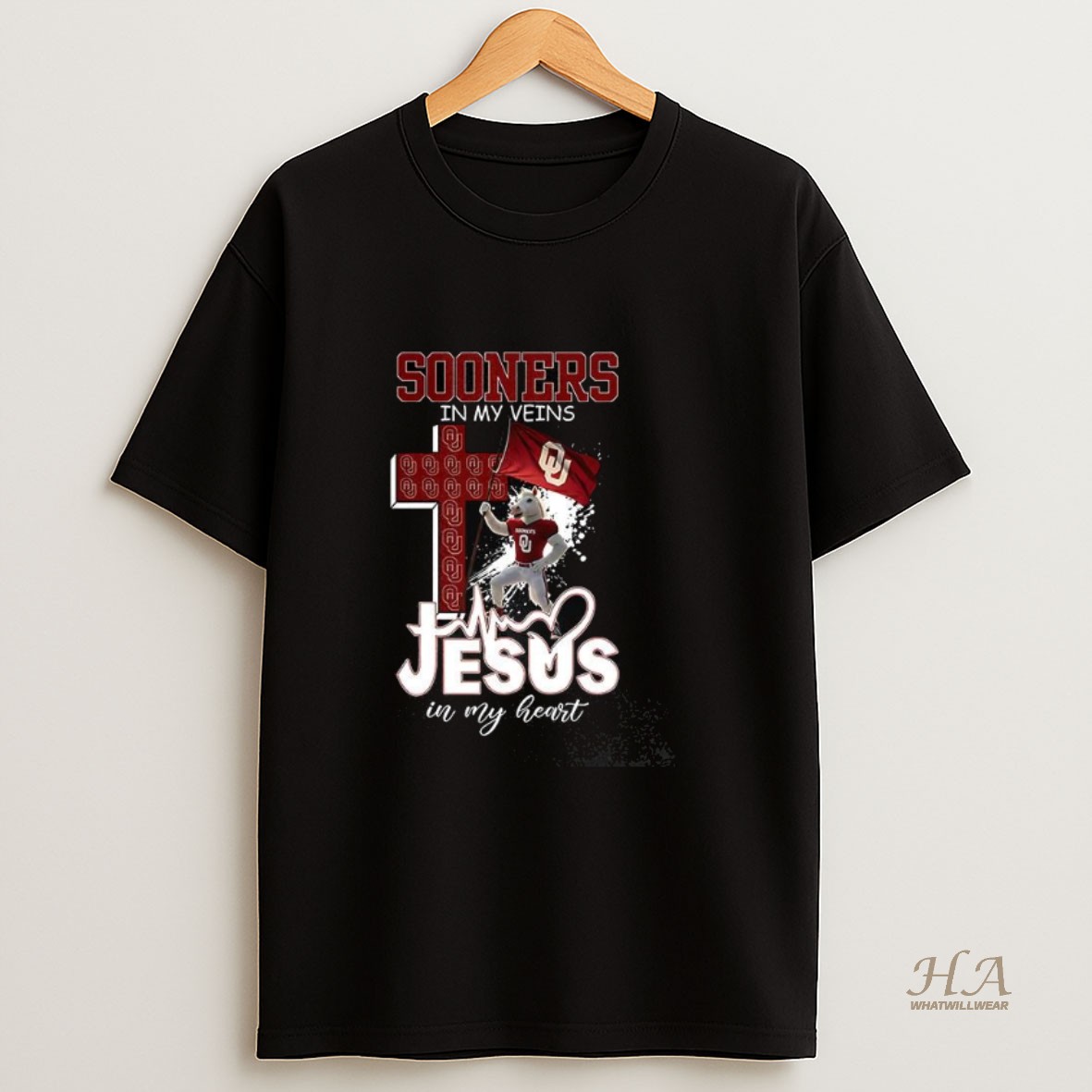 Official Oklahoma Sooners Mascot In My Veins Jesus In My Heart Flag Shirt