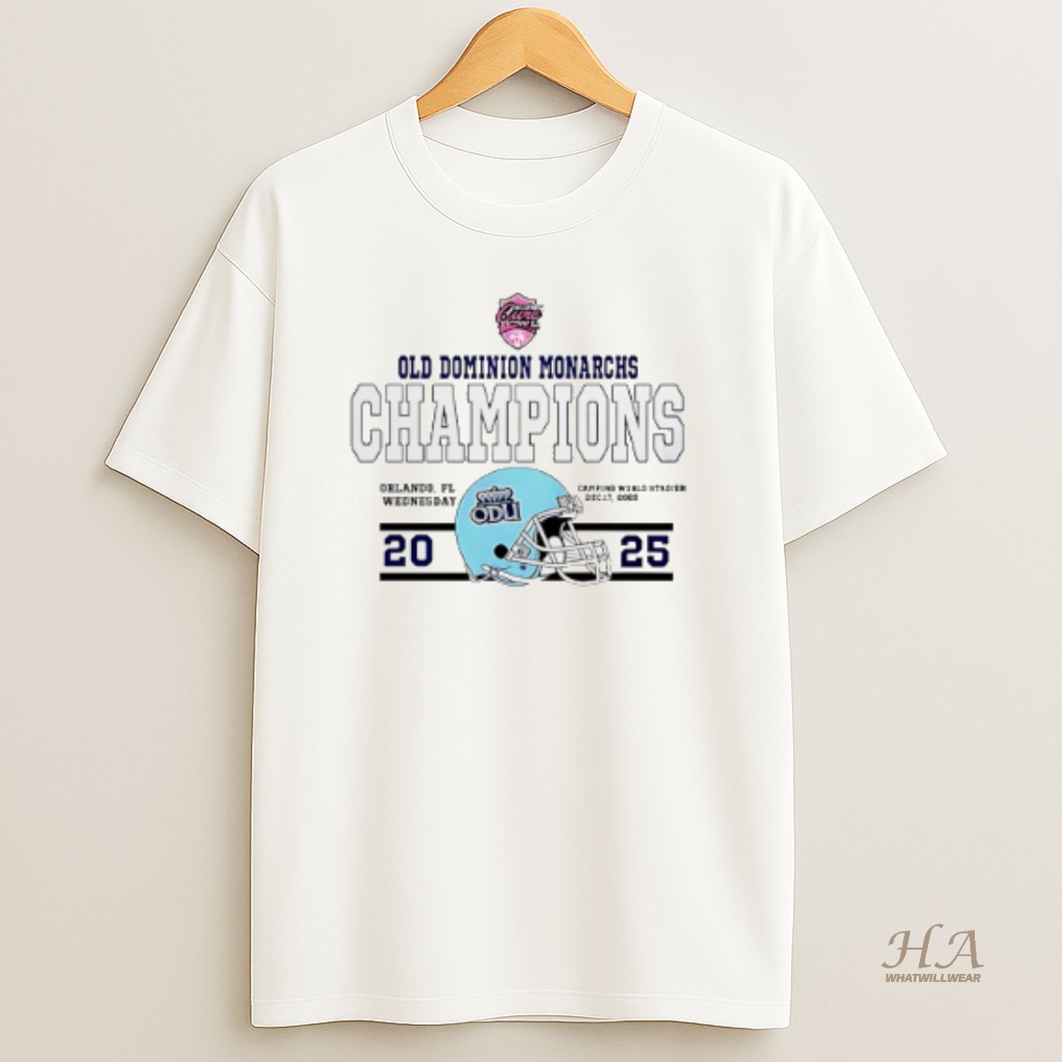 Official Old Dominion Monarchs Football 2025 Cure Bowl Champions Helmet T Shirt