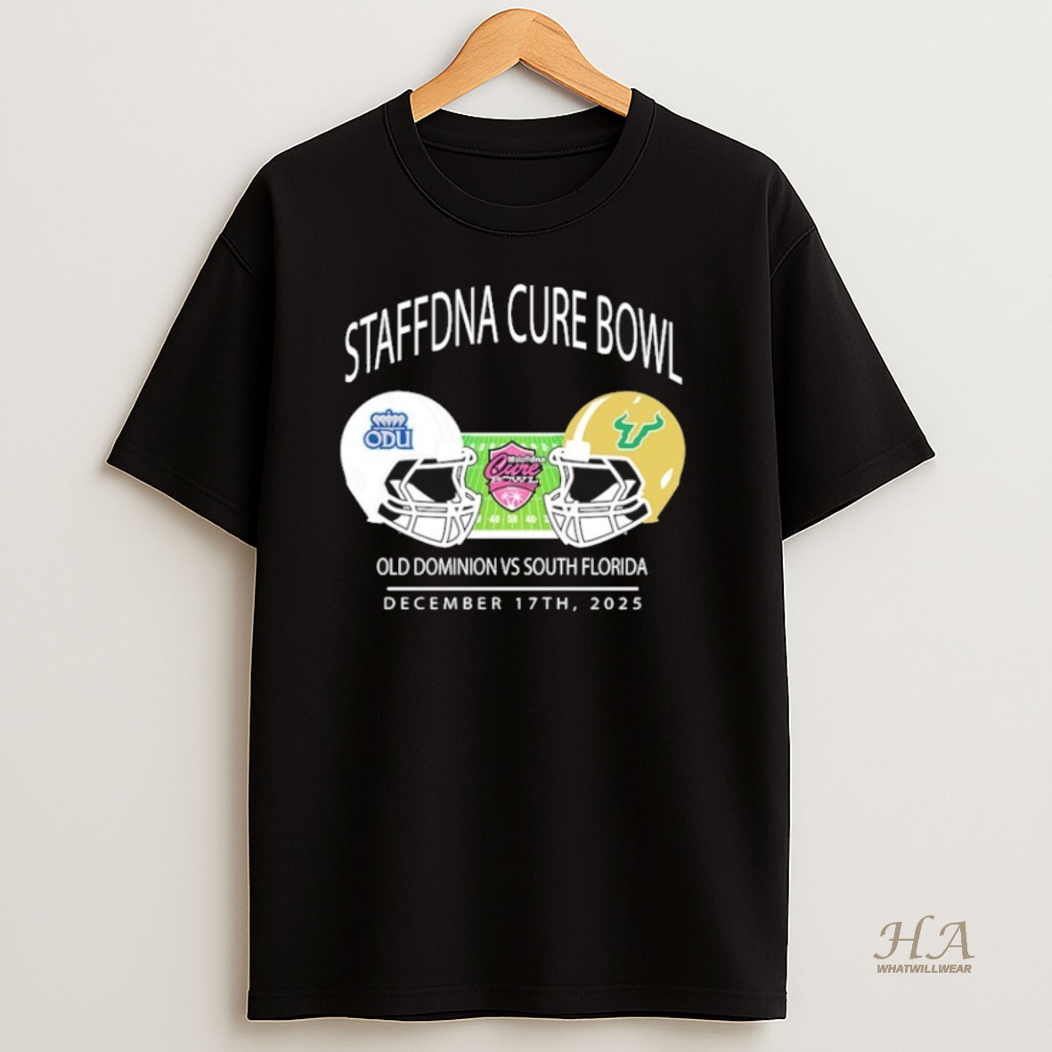 Official Old Dominion Monarchs Vs South Florida Bulls Staffdna Cure Bowl At Camping World Stadium On December 17th 2025 Helmet Shirt