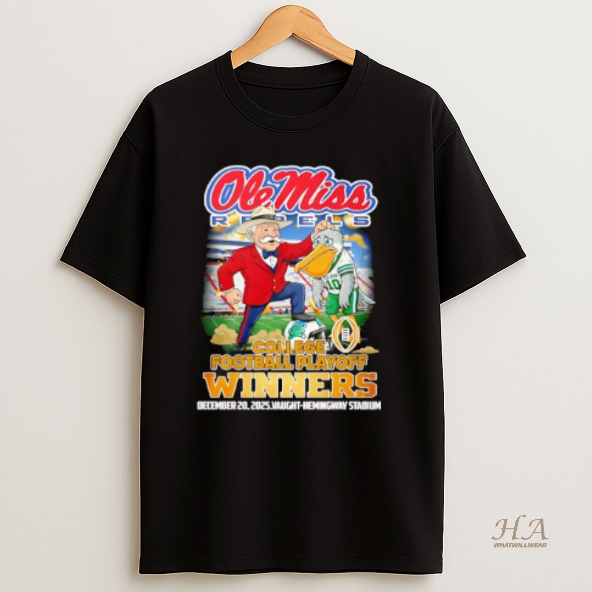 Official Ole Miss Rebels 2025 26 College Football Playoff Winners Mascot T Shirt