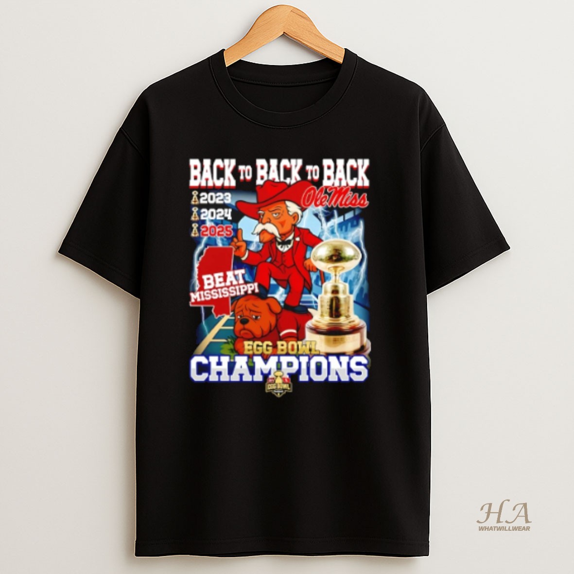 Official Ole Miss Rebels Egg Bowl Champions 2025 3 Time Mascot Shirt