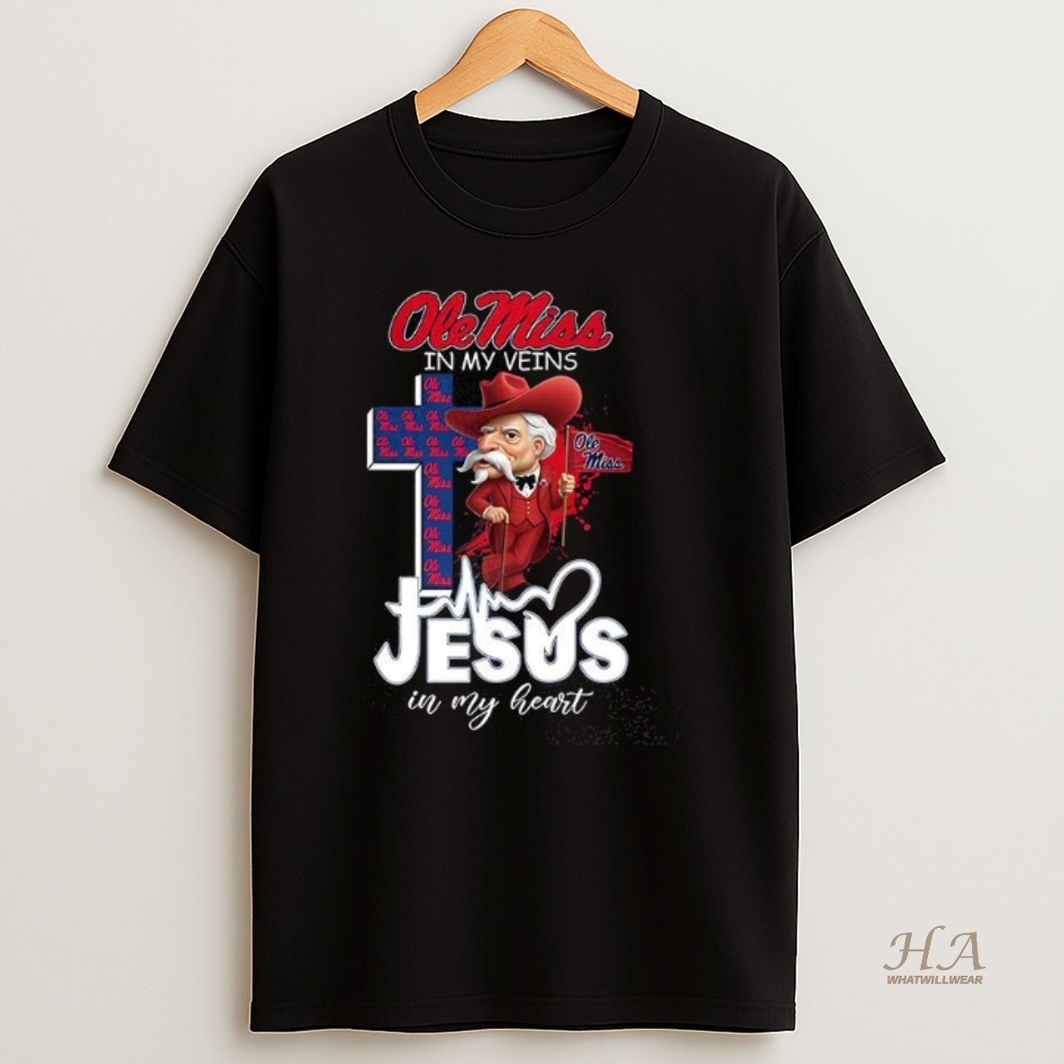 Official Ole Miss Rebels Mascot In My Veins Jesus In My Heart Flag Shirt