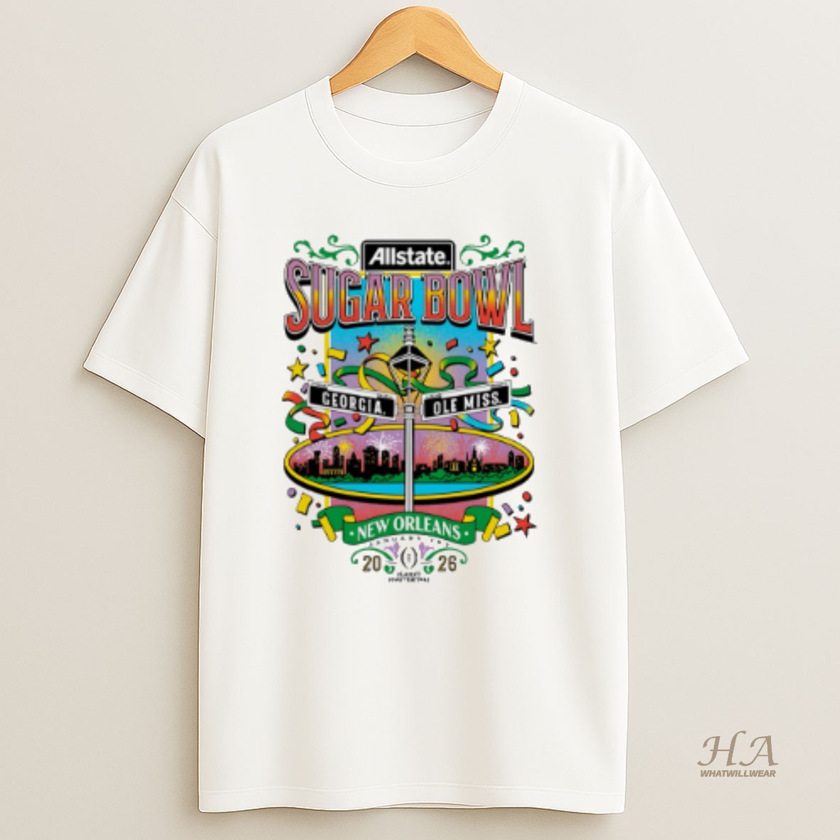 Official Ole Miss Rebels Vs Georgia Bulldogs Cfp 2026 Sugar Bowl Bound Bourbon Street T Shirt