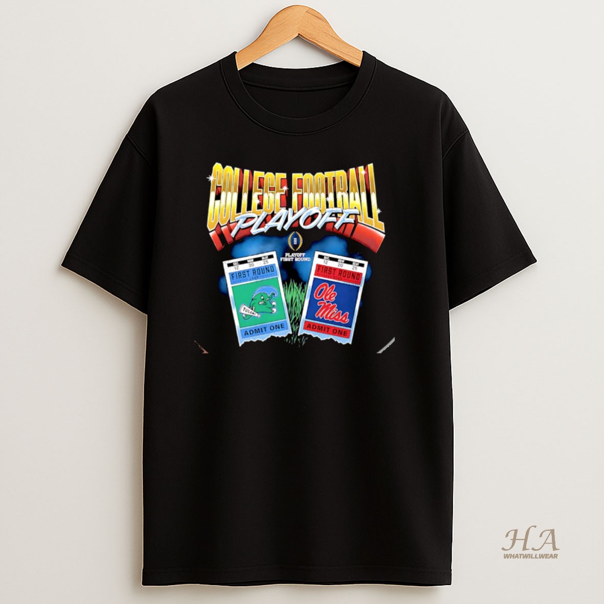 Official Ole Miss Rebels Vs Tulane Green Wave College Football Playoff 2025 First Round Matchup Ticket Christmas Shirt
