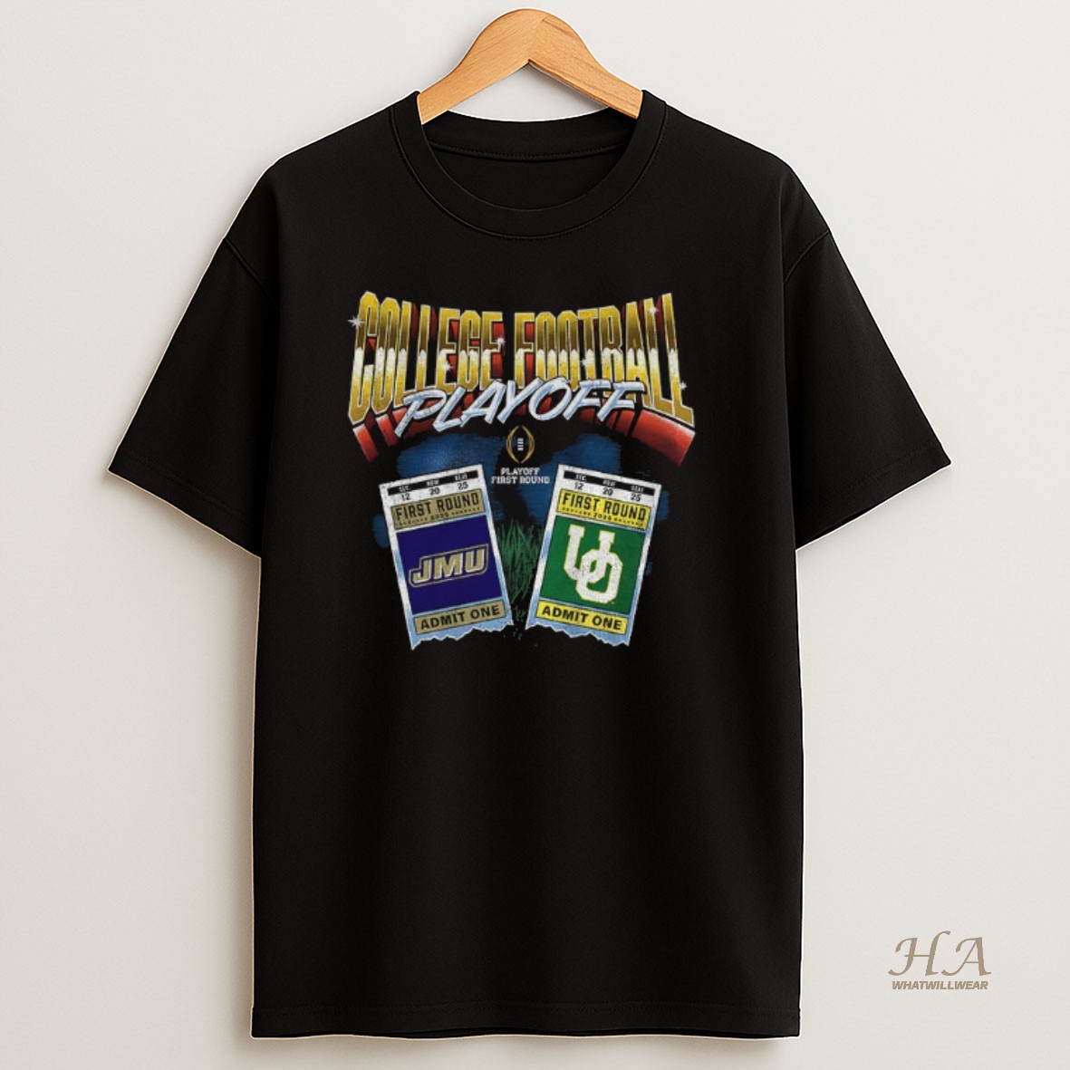 Official Oregon Ducks Vs James Madison Dukes Matchup Ticket Youth College Football Playoff 2025 First Round Shirt