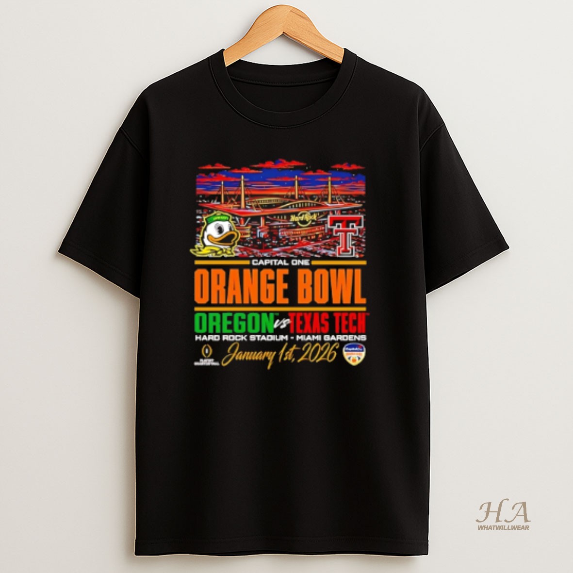Official Oregon Ducks Vs Texas Tech 2026 Orange Bowl Stadium T Shirt