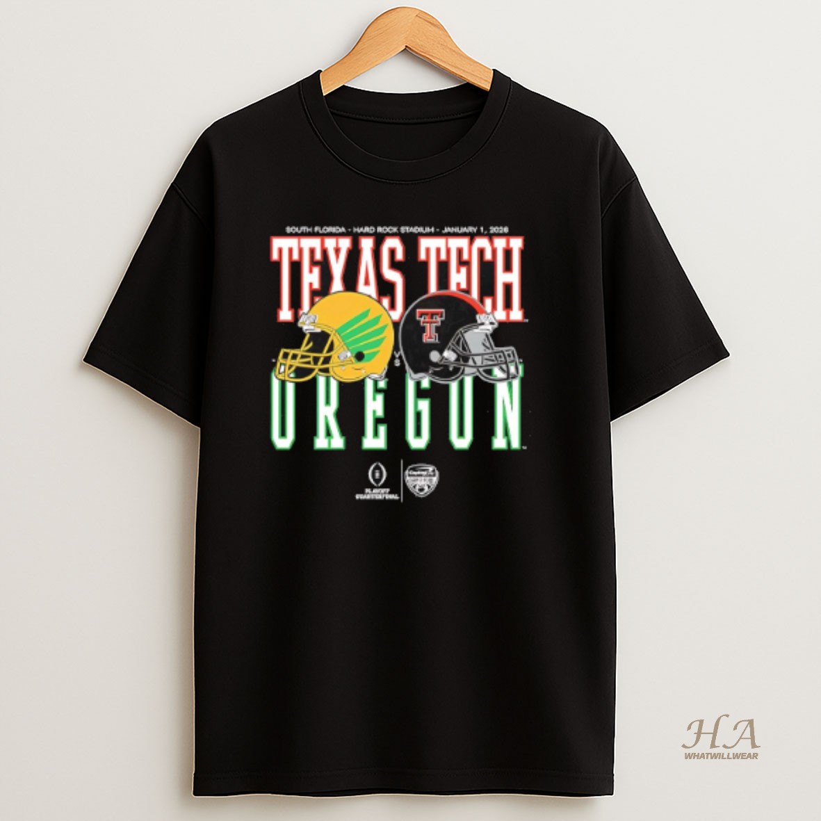 Official Oregon Vs Texas Tech 2026 Capital One Orange Bowl Helmet Matchup T Shirt