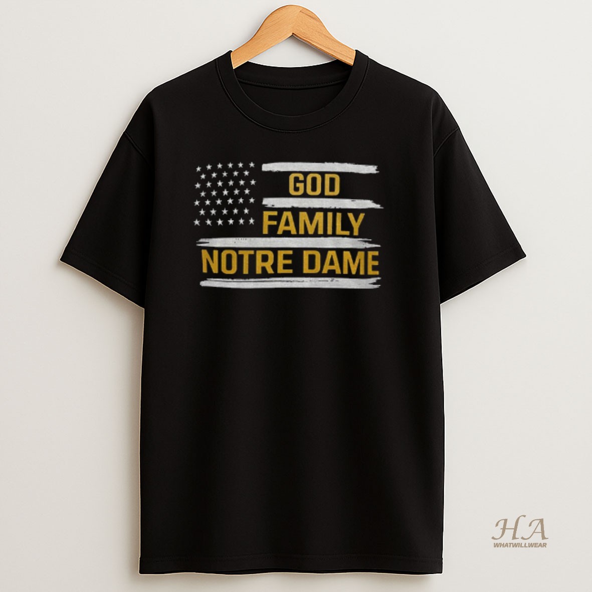 Official Patriotic God Family Notre Dame Fighting Irish American Flag T Shirt