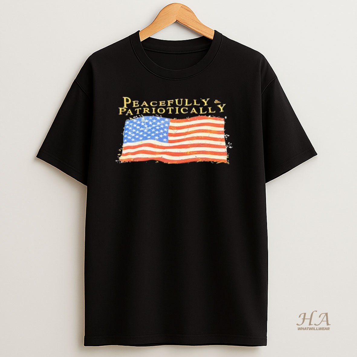 Official Peacefully Patriotically American Flag Graphic T Shirt