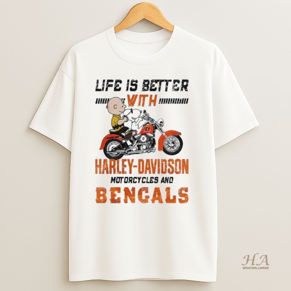Official Peanuts Life Is Better With Harley Davidson Motorcycles And Cincinnati Bengals Nfl T Shirt