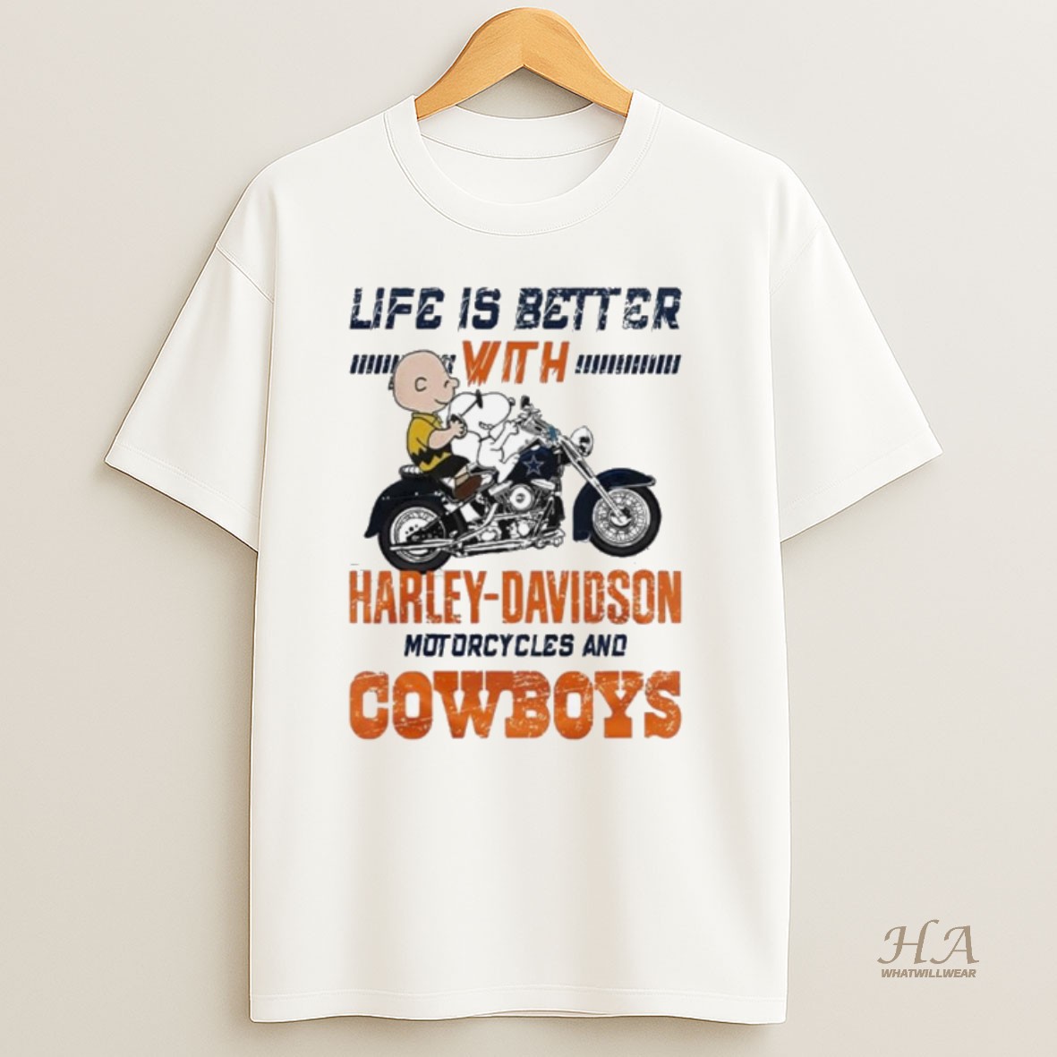 Official Peanuts Life Is Better With Harley Davidson Motorcycles And Dallas Cowboys Nfl T Shirt