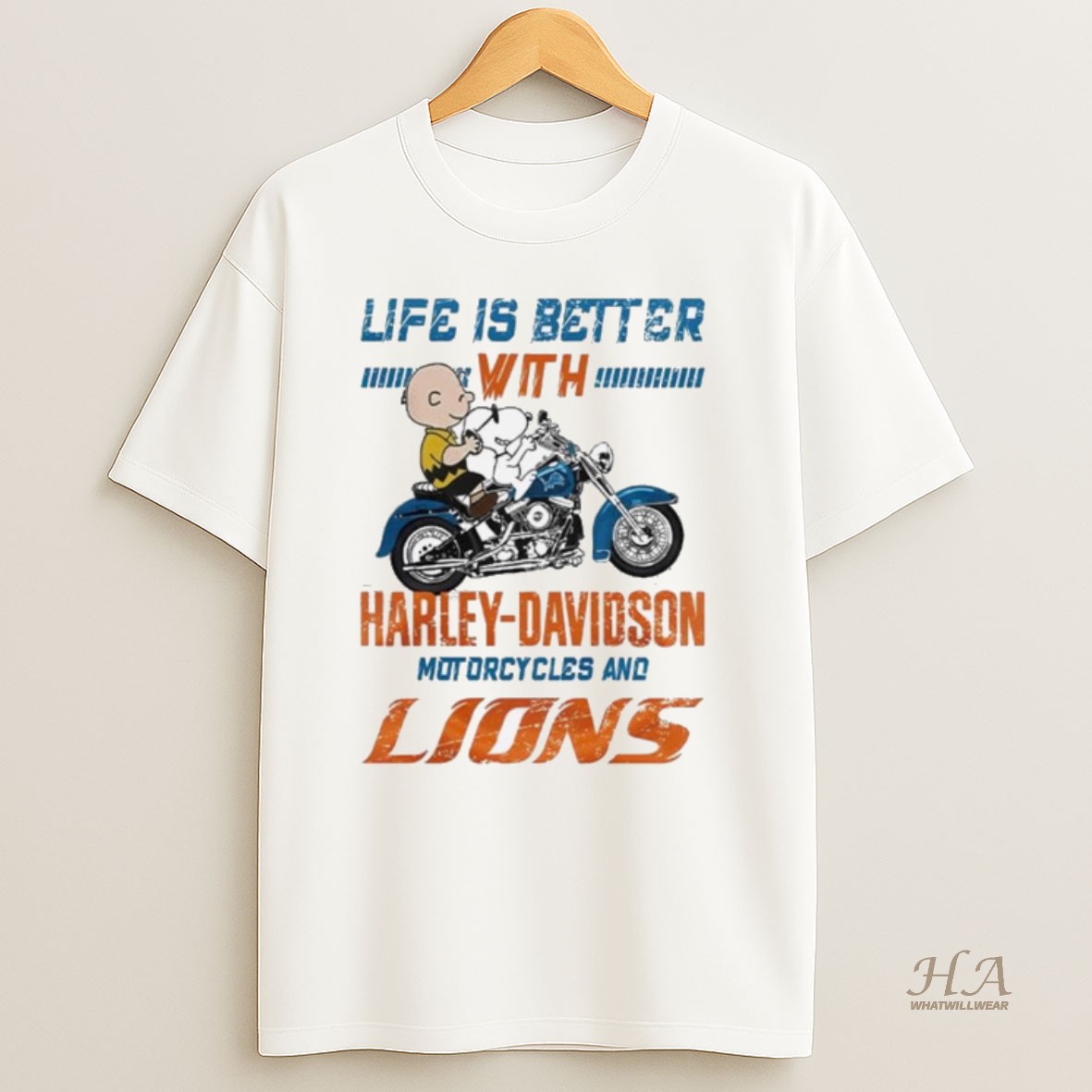 Official Peanuts Life Is Better With Harley Davidson Motorcycles And Detroit Lions Nfl T Shirt