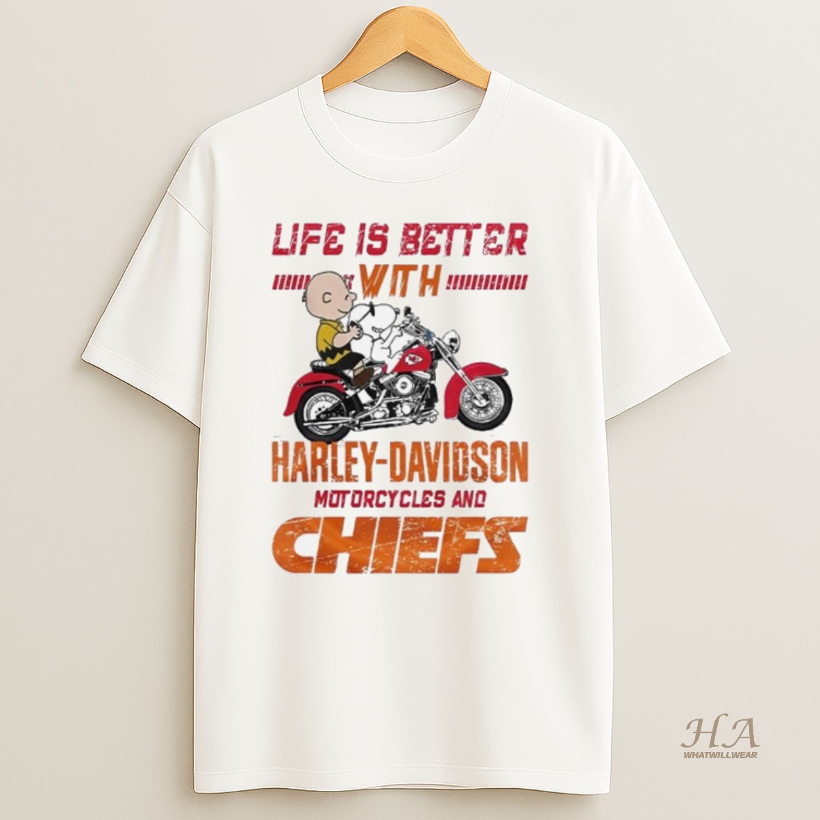 Official Peanuts Life Is Better With Harley Davidson Motorcycles And Kansas City Chiefs Nfl T Shirt