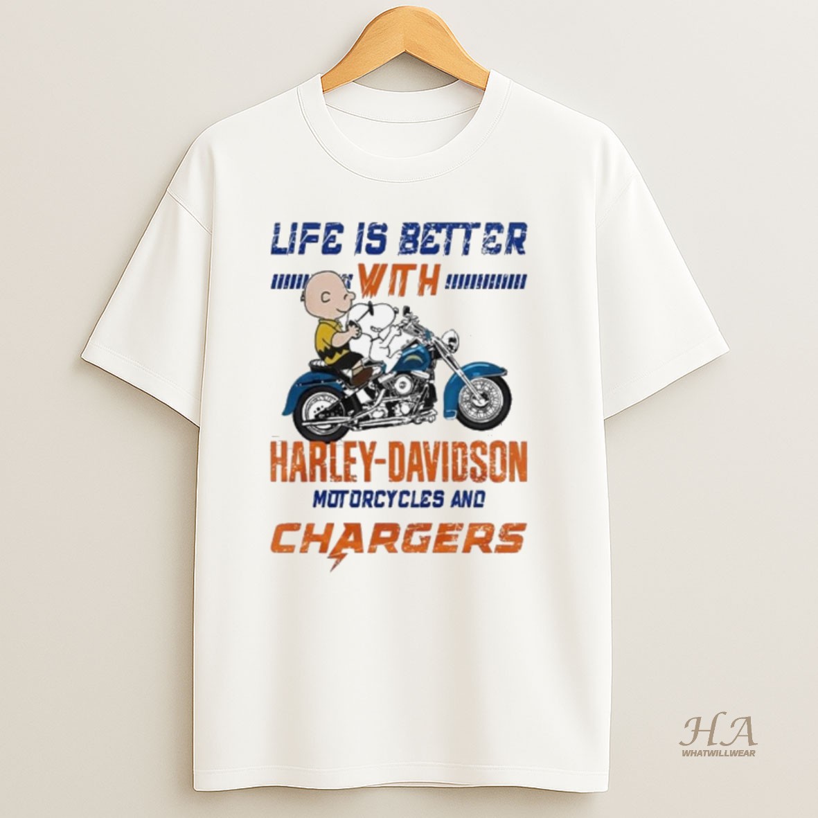 Official Peanuts Life Is Better With Harley Davidson Motorcycles And Los Angeles Chargers Nfl T Shirt
