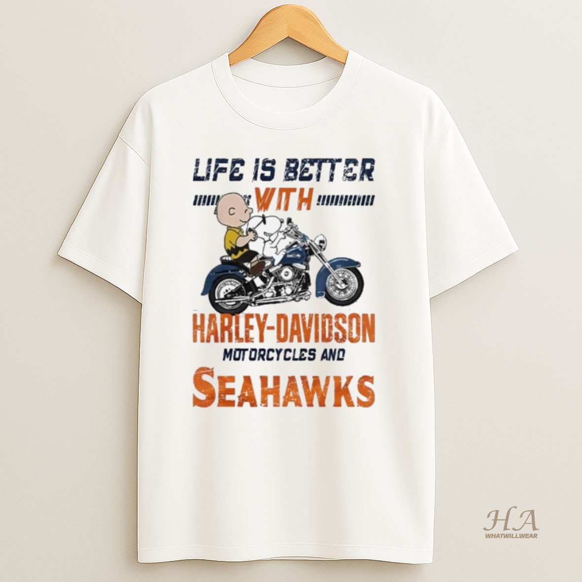 Official Peanuts Life Is Better With Harley Davidson Motorcycles And Seattle Seahawks Nfl T Shirt