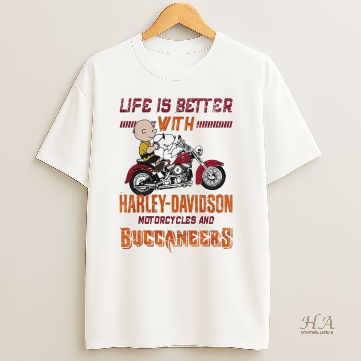 Official Peanuts Life Is Better With Harley Davidson Motorcycles And Tampa Bay Buccaneers Nfl T Shirt