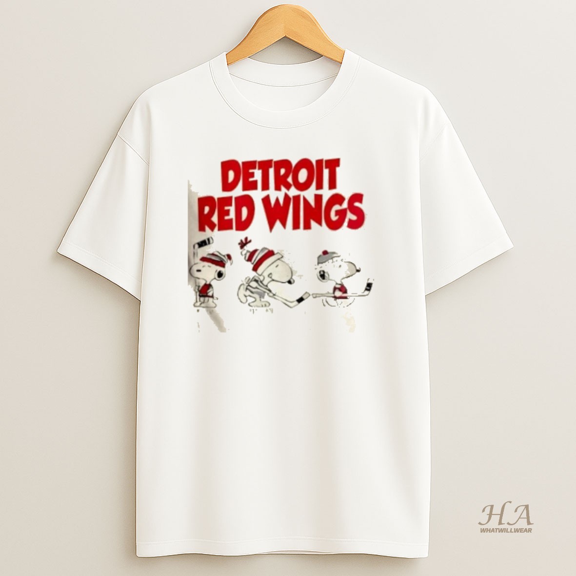 Official Peanuts Snoopy And Friends Team Detroit Red Wings 2 Sided T Shirt