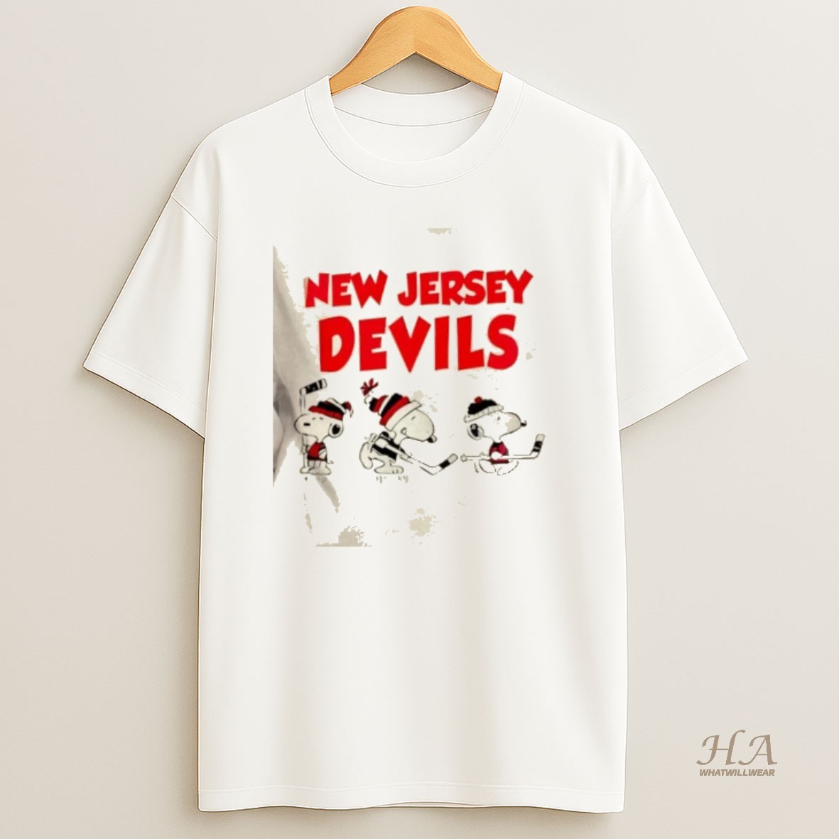 Official Peanuts Snoopy And Friends Team New Jersey Devils 2 Sided T Shirt