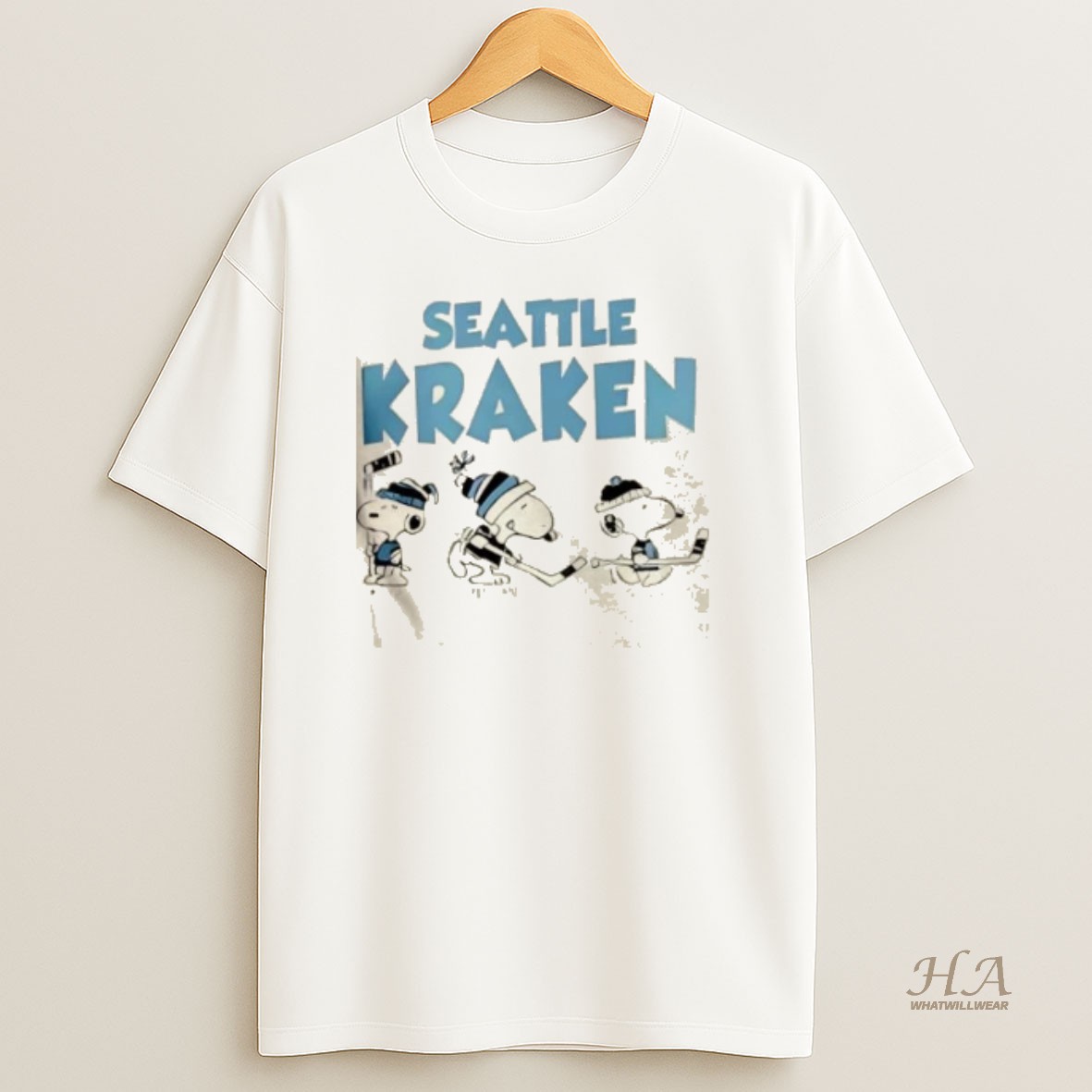 Official Peanuts Snoopy And Friends Team Seattle Kraken 2 Sided T Shirt