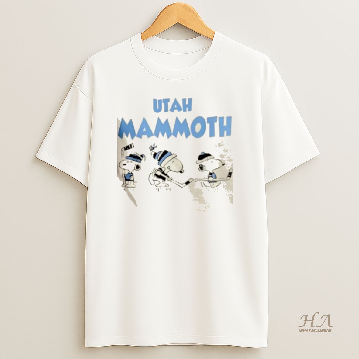 Official Peanuts Snoopy And Friends Team Utah Mammoth 2 Sided T Shirt