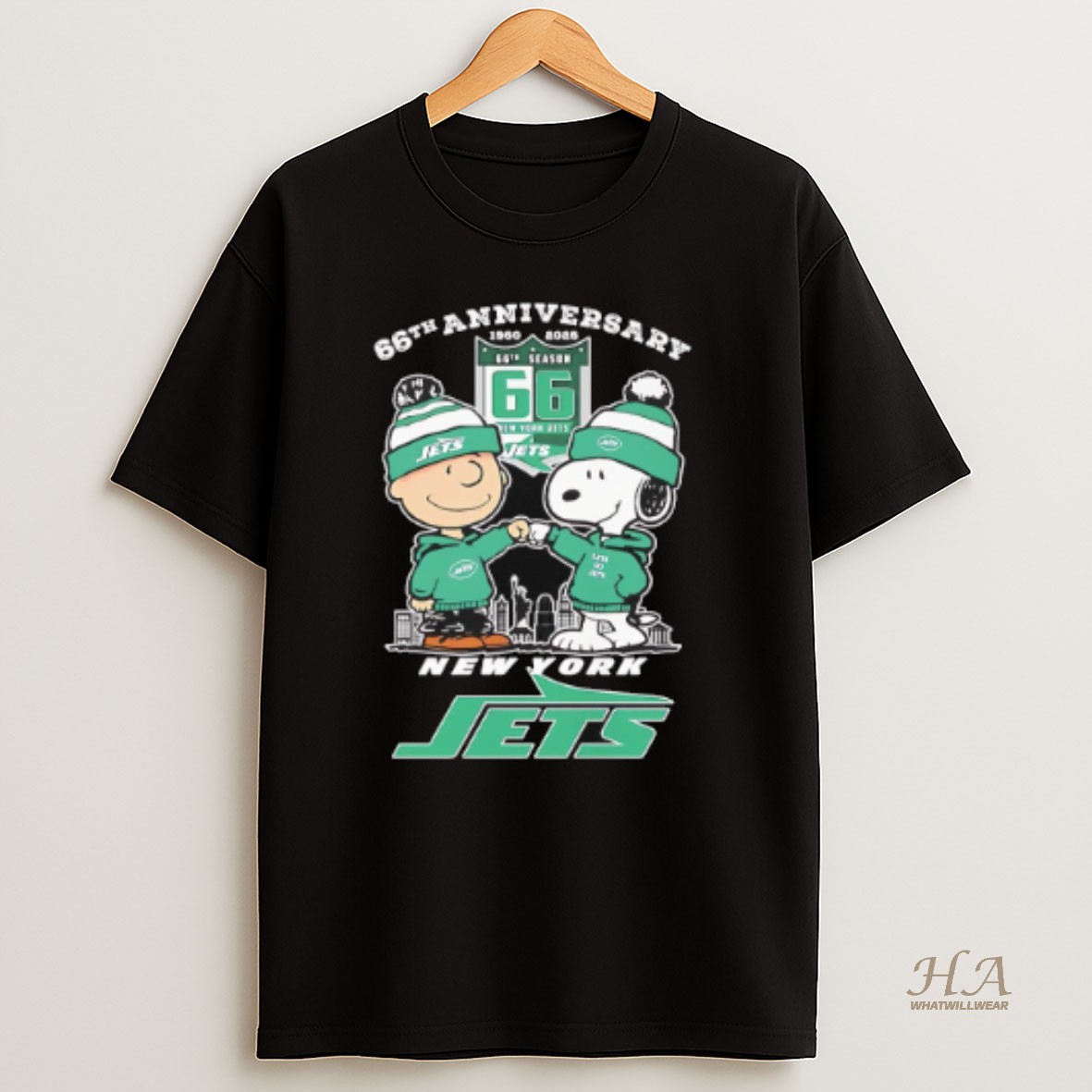 Official Peanuts X New York Jets 1960 2025 66th Anniversary T Shirt