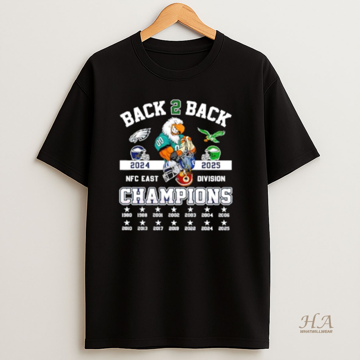 Official Philadelphia Eagles 2025 Nfc East Division Champions 14 Time Mascot T Shirt