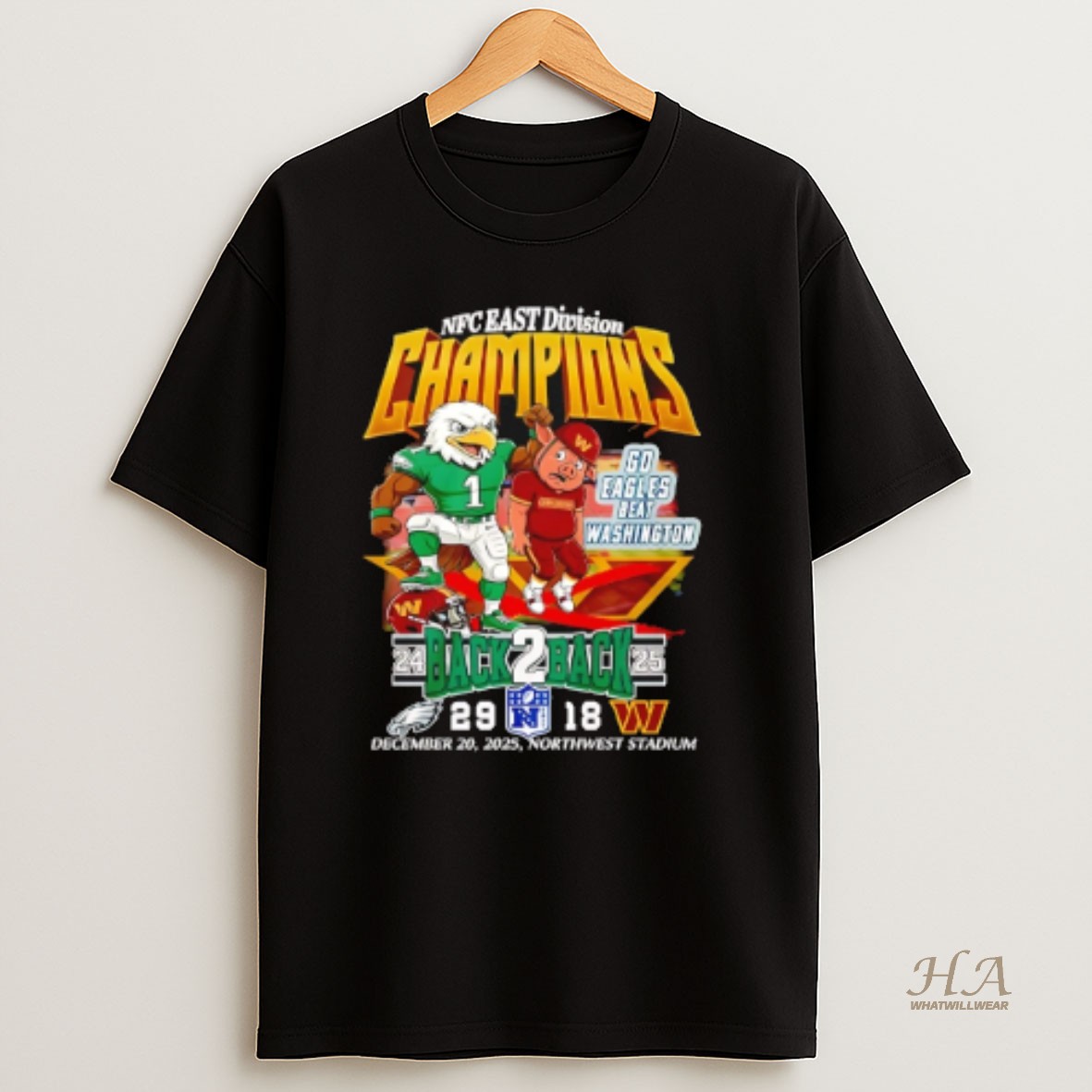Official Philadelphia Eagles 2025 Nfc East Division Champions Back To Back Go Eagle Beat Washington T Shirt