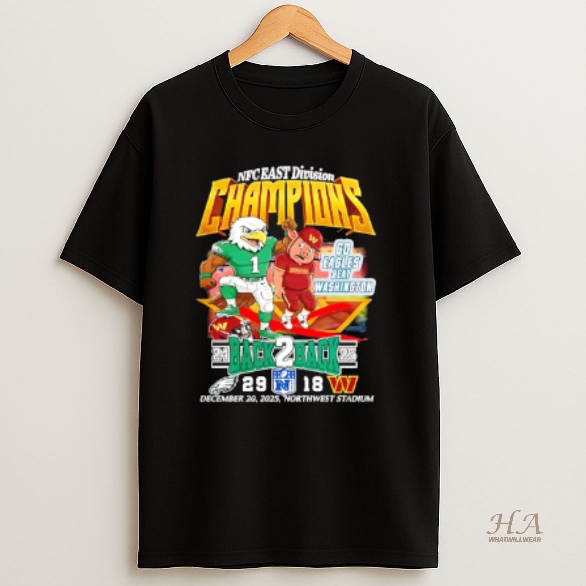 Official Philadelphia Eagles Nfc East Division Champions 2025 Back 2 Back Mascot T Shirt