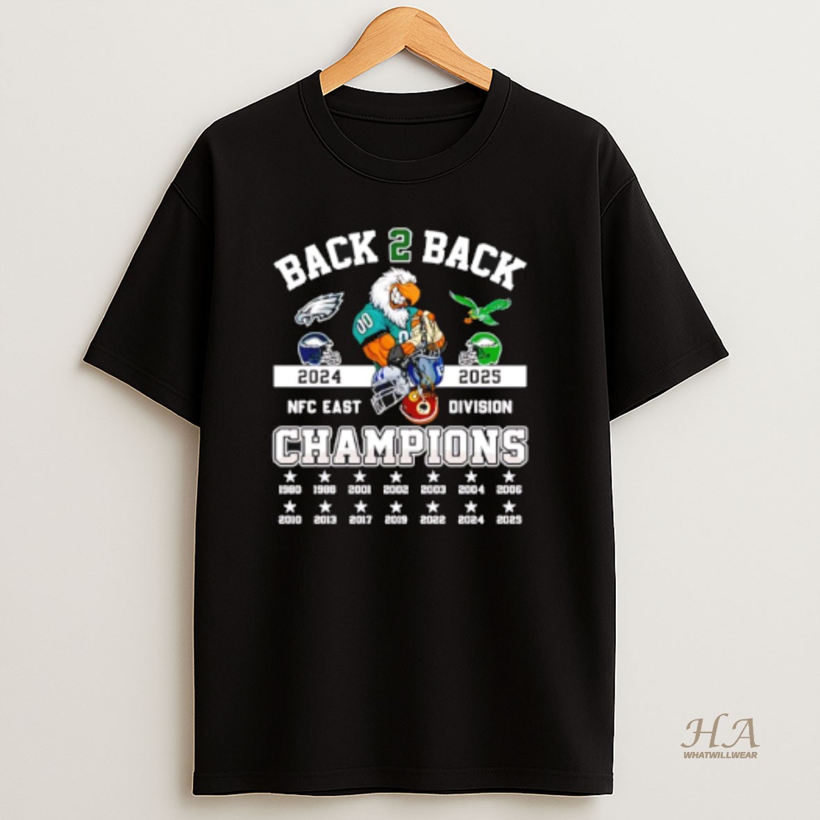 Official Philadelphia Eagles Back To Back 2025 Nfc East Division Champions T Shirt