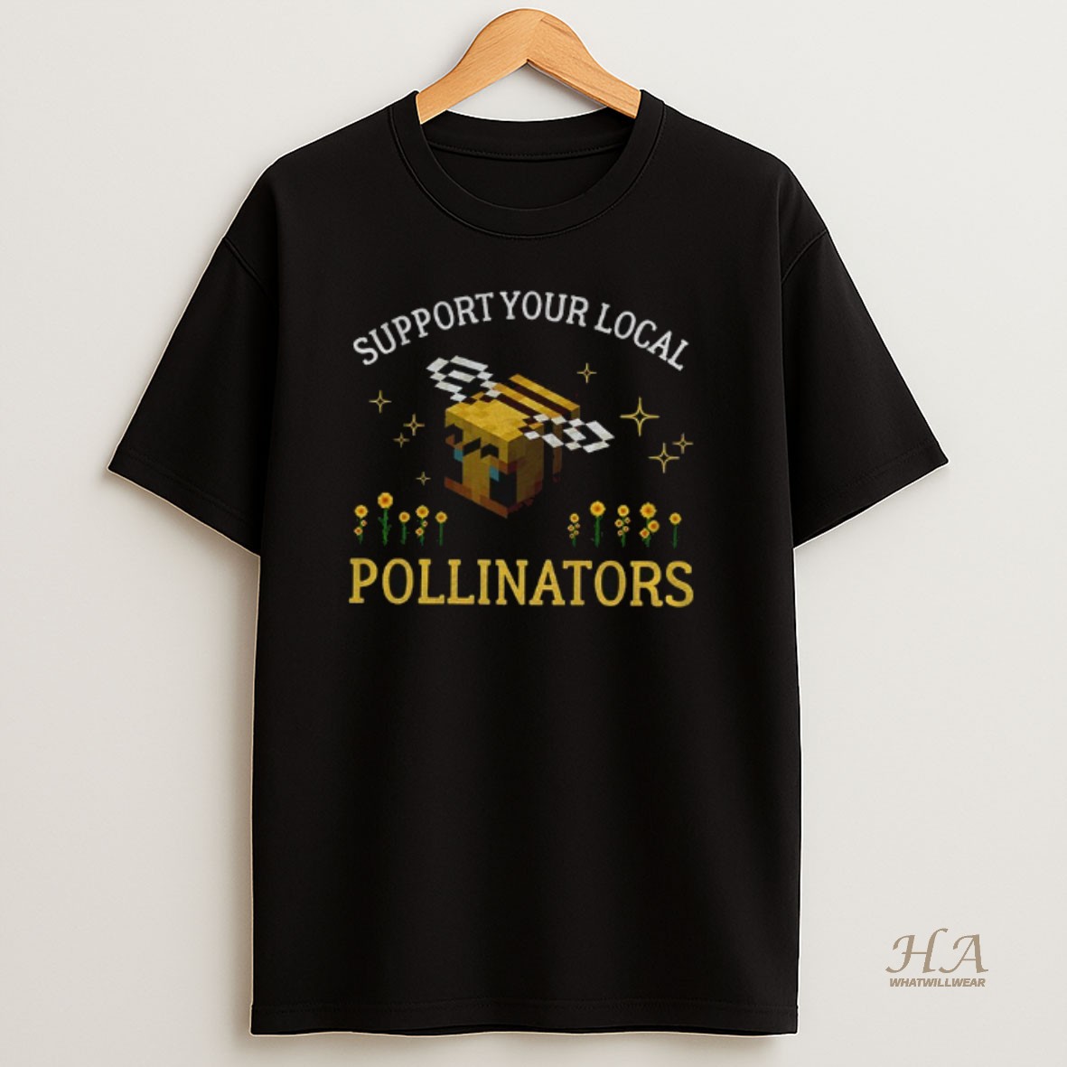 Official Pollinators Bee 8bit Support Your Local T Shirt
