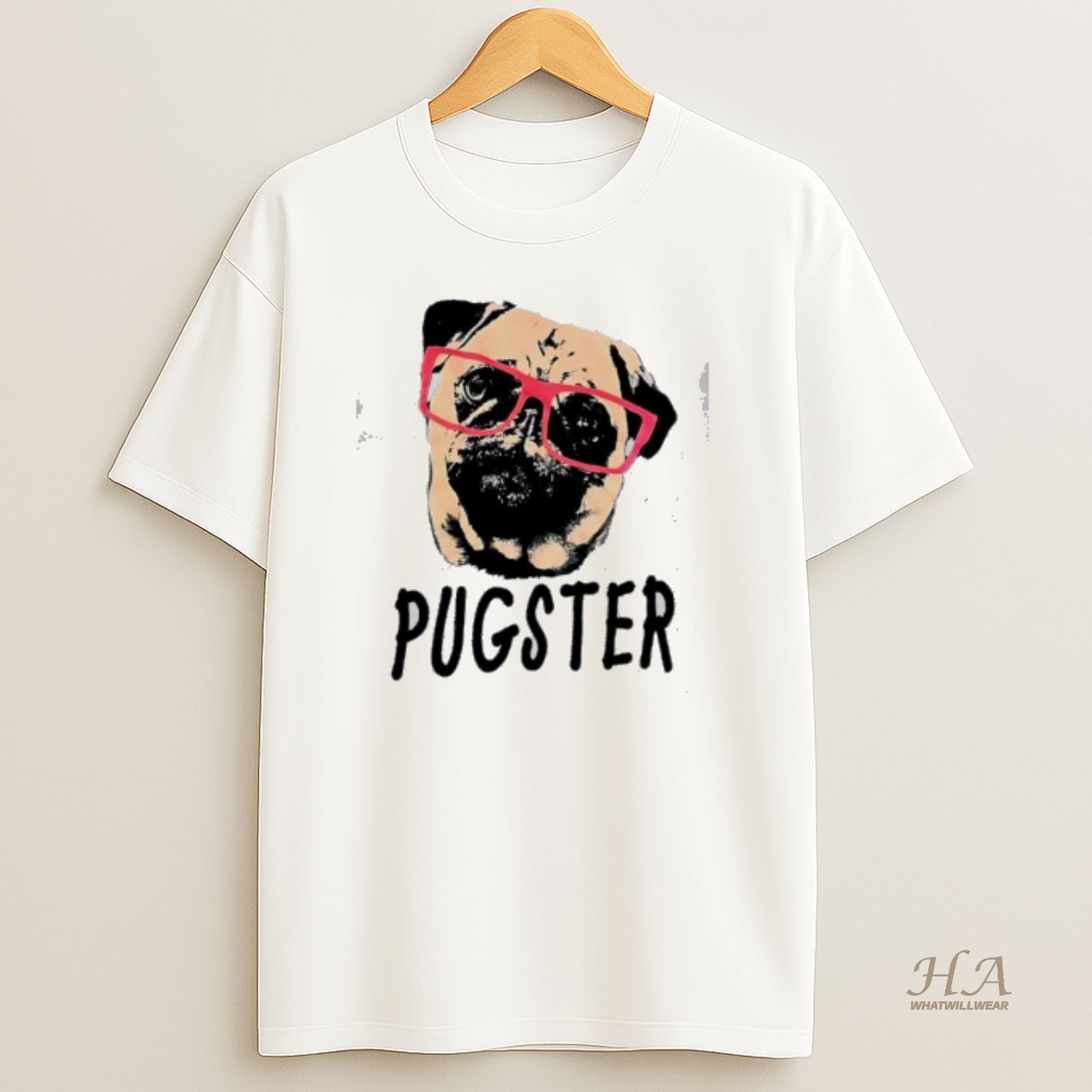 Official Pugster Pug Dog Pink Glasses T Shirt