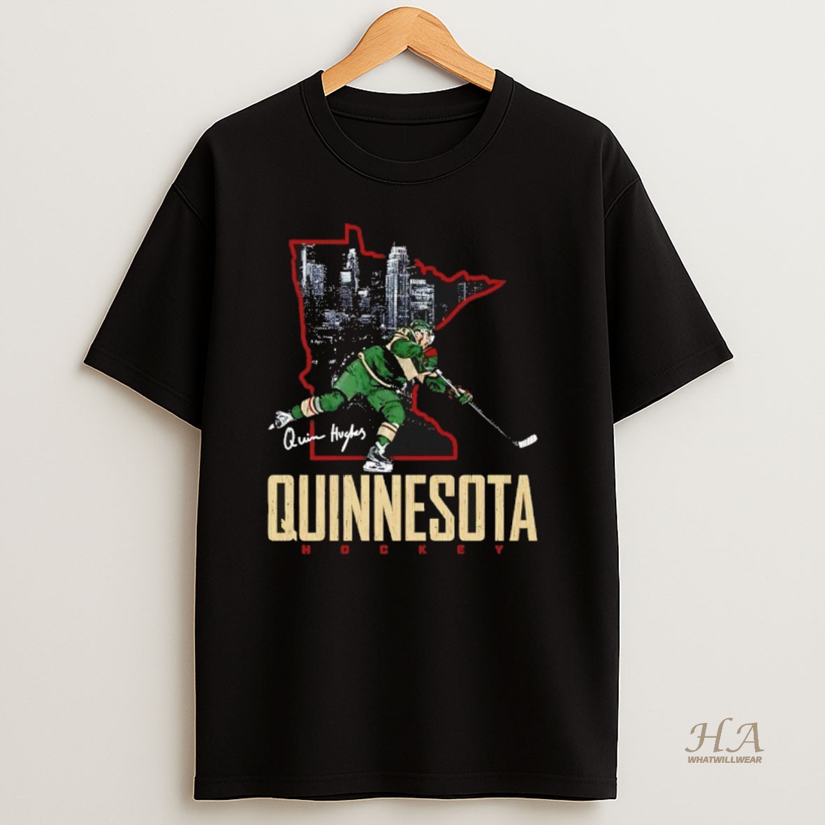 Official Quinn Hughes Minnesota Wild Hockey Quinnesota State T Shirt