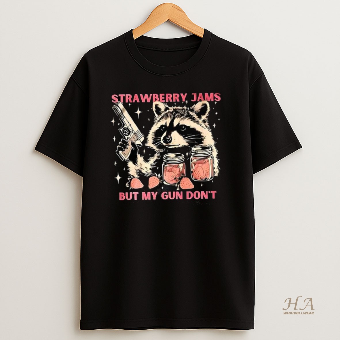 Official Raccoon Strawberry Jams But My Gun Dont Meme Shirt