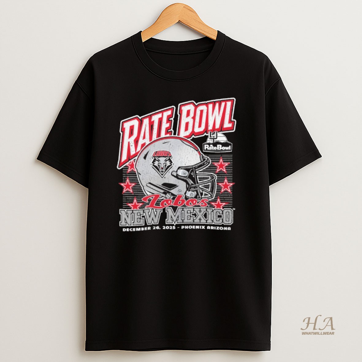 Official Rate Bowl 2025 University Of New Mexico Lobos Beveled December 26 Phoenix Arizona Vintage Helmet Shirt