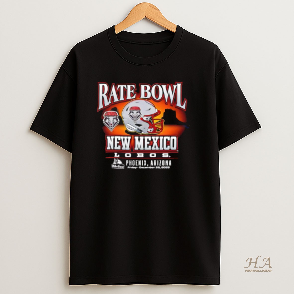 Official Rate Bowl 2025 University Of New Mexico Lobos Sunset Helmet T Shirt