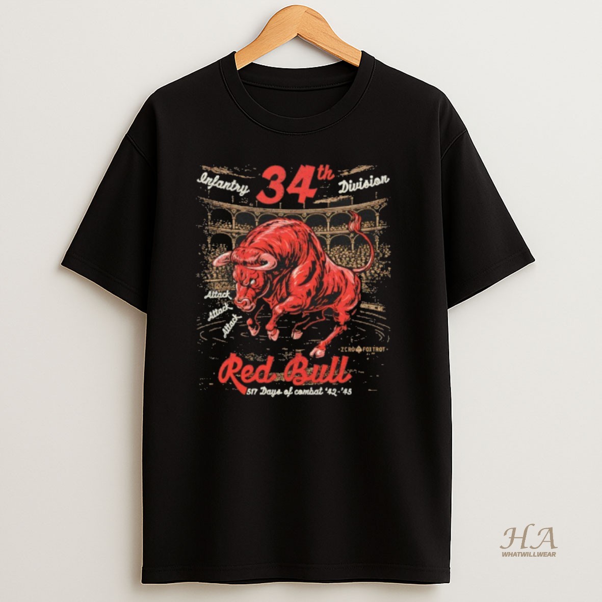 Official Red Bull Attack Infantry 34th Division Vintage T Shirt