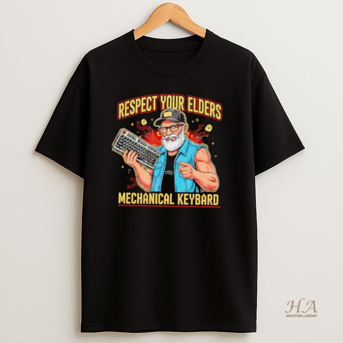 Official Respect Your Elders Mechanical Keyboard Funny Gamer Tech T Shirt