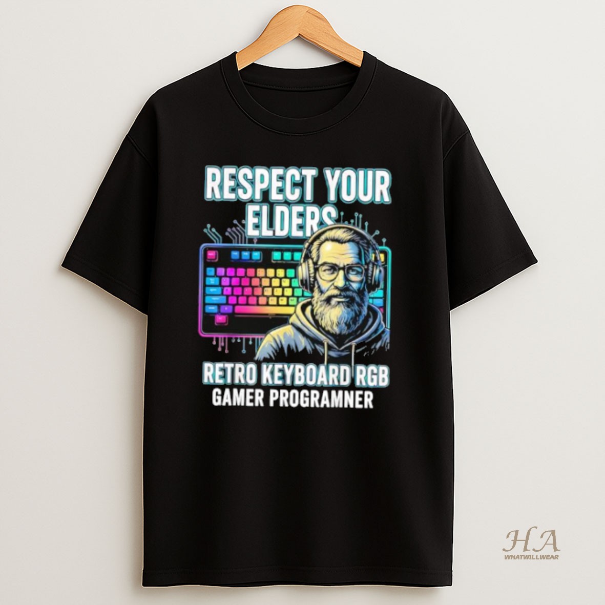 Official Respect Your Elders Retro Keyboard Rgb Gamer Programmer T Shirt
