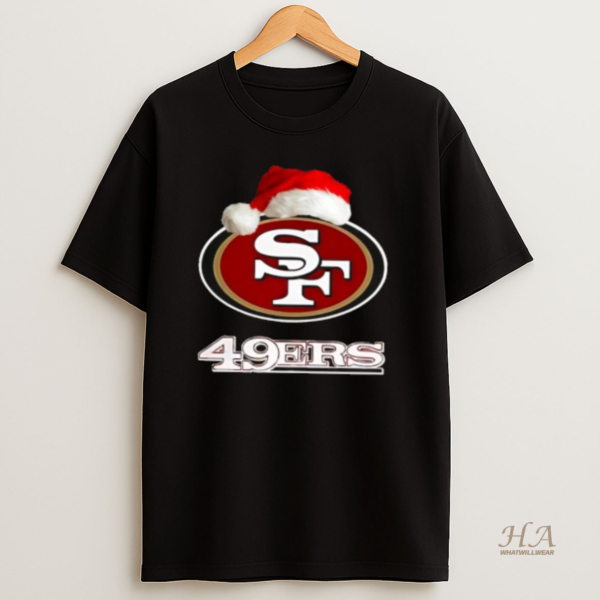 Official San Francisco 49ers 2025 Santa Hat Logo Football Christmas T Shirt